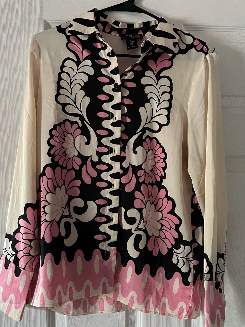 Rachel Zoe Pink & Black Floral Button-Up Blouse